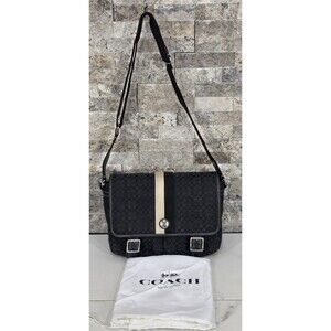 COACH Voyager Canvas Messenger Bag Signature Crossbody Black Unisex Office Work
